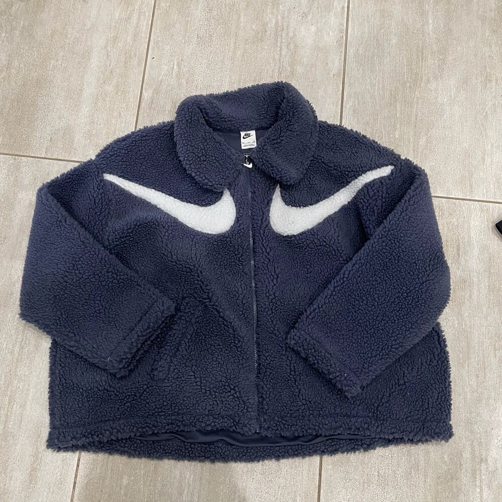New Nike Sportswear Swoosh Sherpa Full Zip Jacket Navy Size XXL DD5620-437